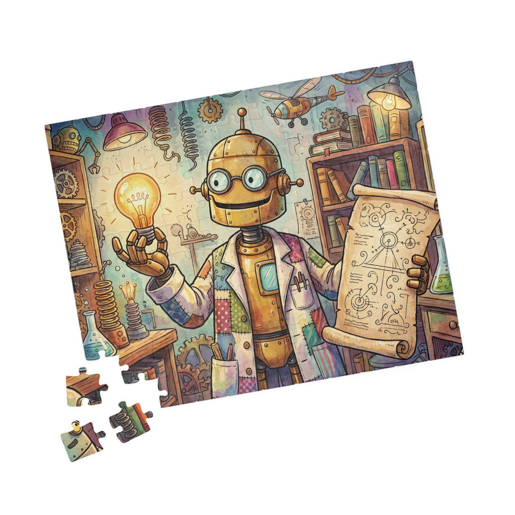 Robot Professor Jigsaw Puzzle - Invention in Progress Puzzle Illustration