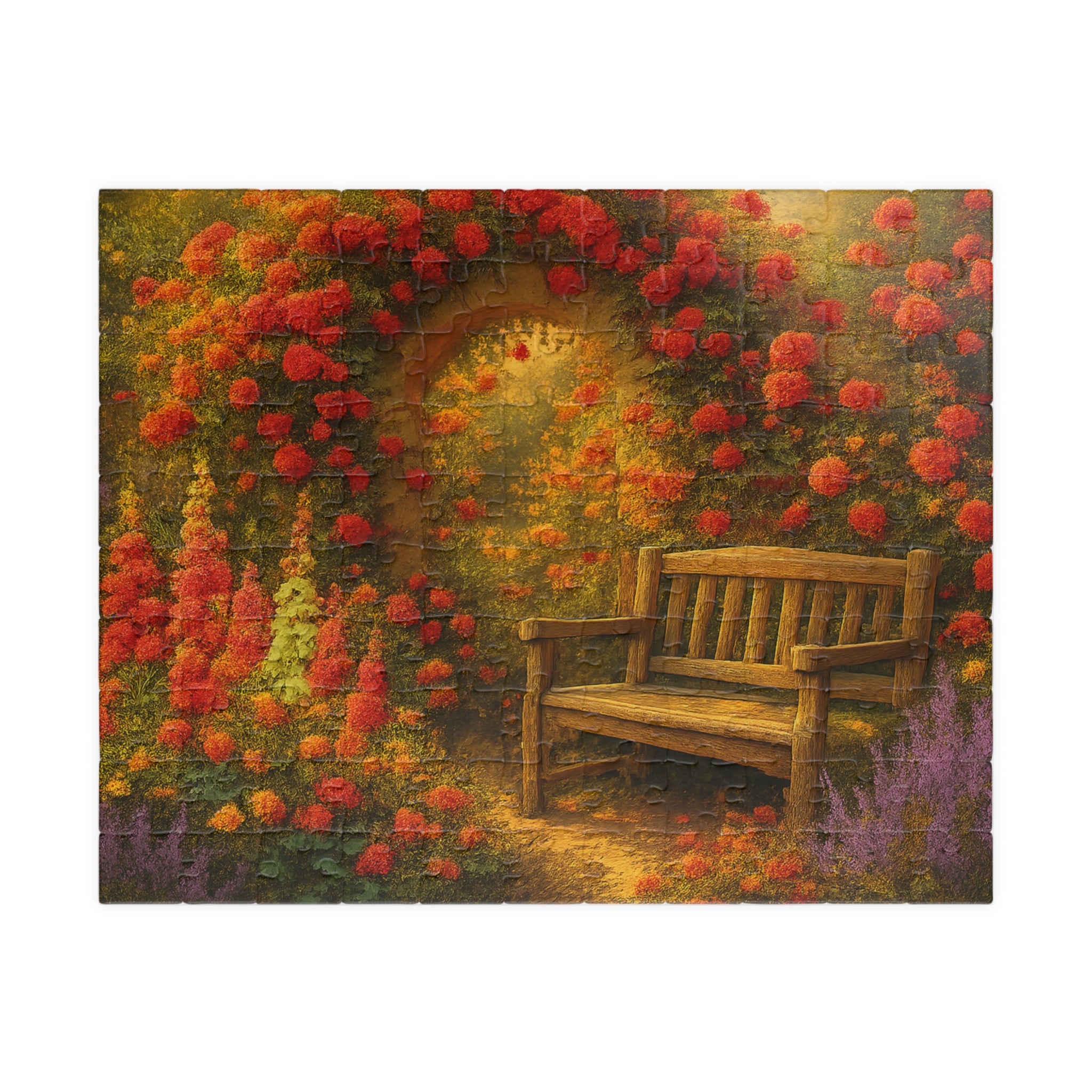 Garden Bench Jigsaw Puzzle - Retro Badge Design for Home Decor