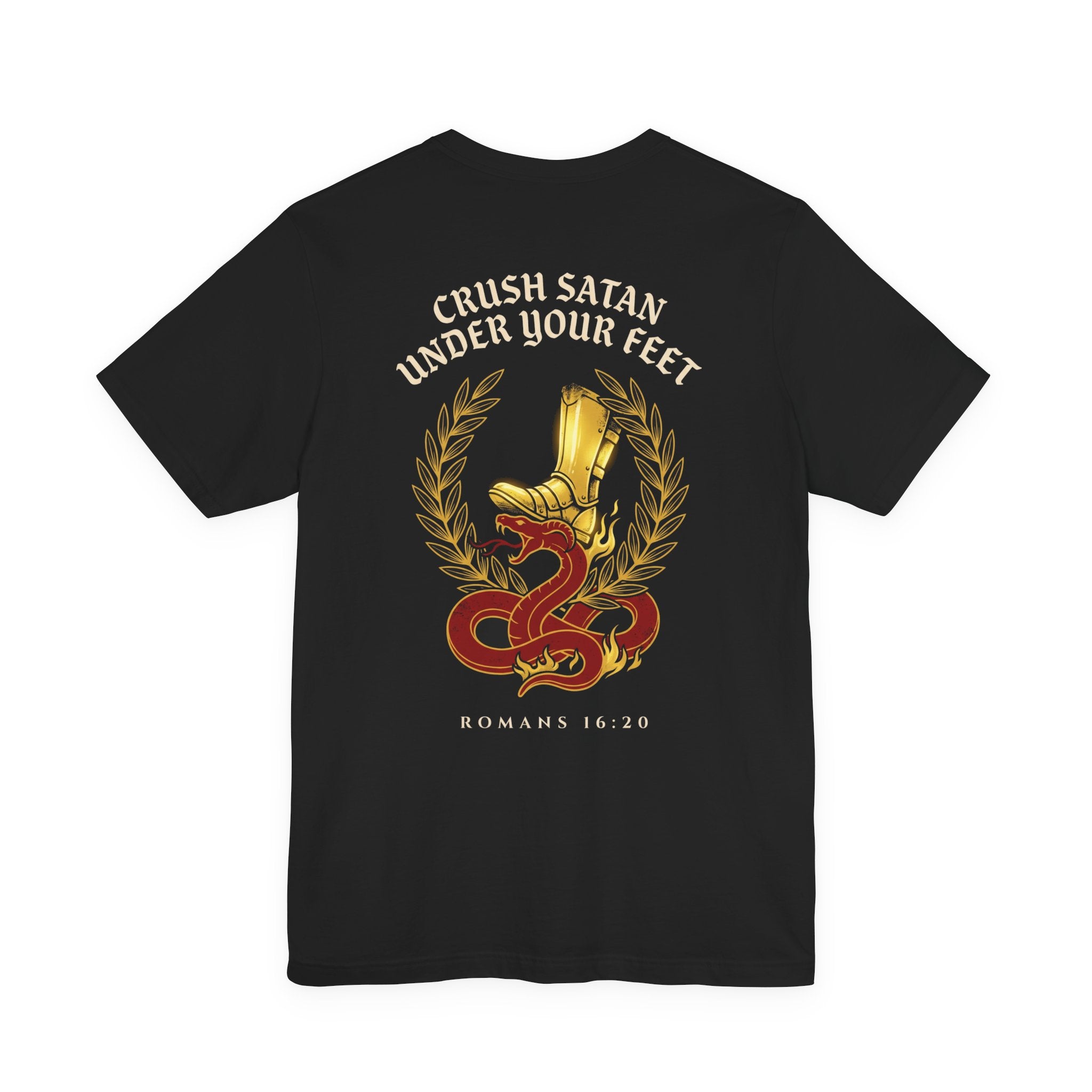 The God of Peace Will Crush Satan Under Your Feet Christian Tee | Warrior Faith Bible