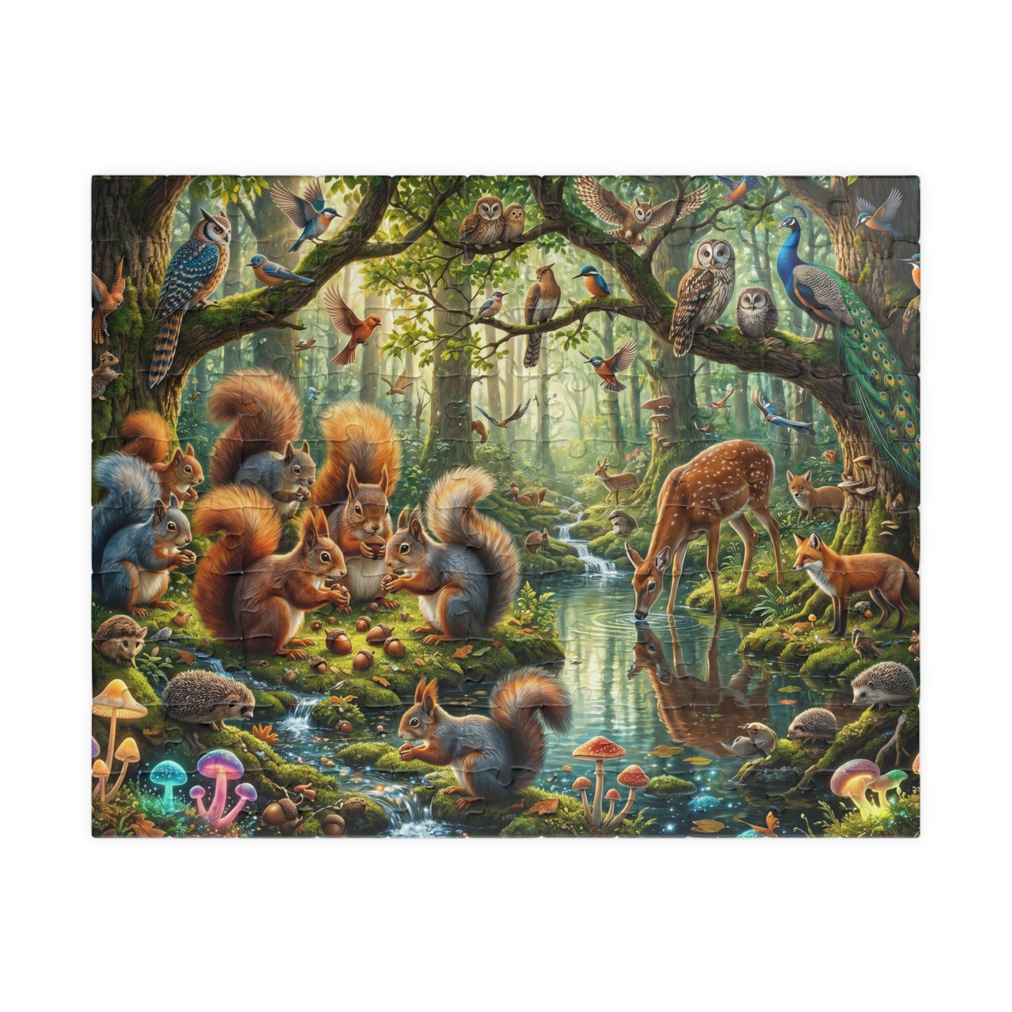 Whimsical Forest Panorama Jigsaw Puzzle - Woodland Creatures Scene