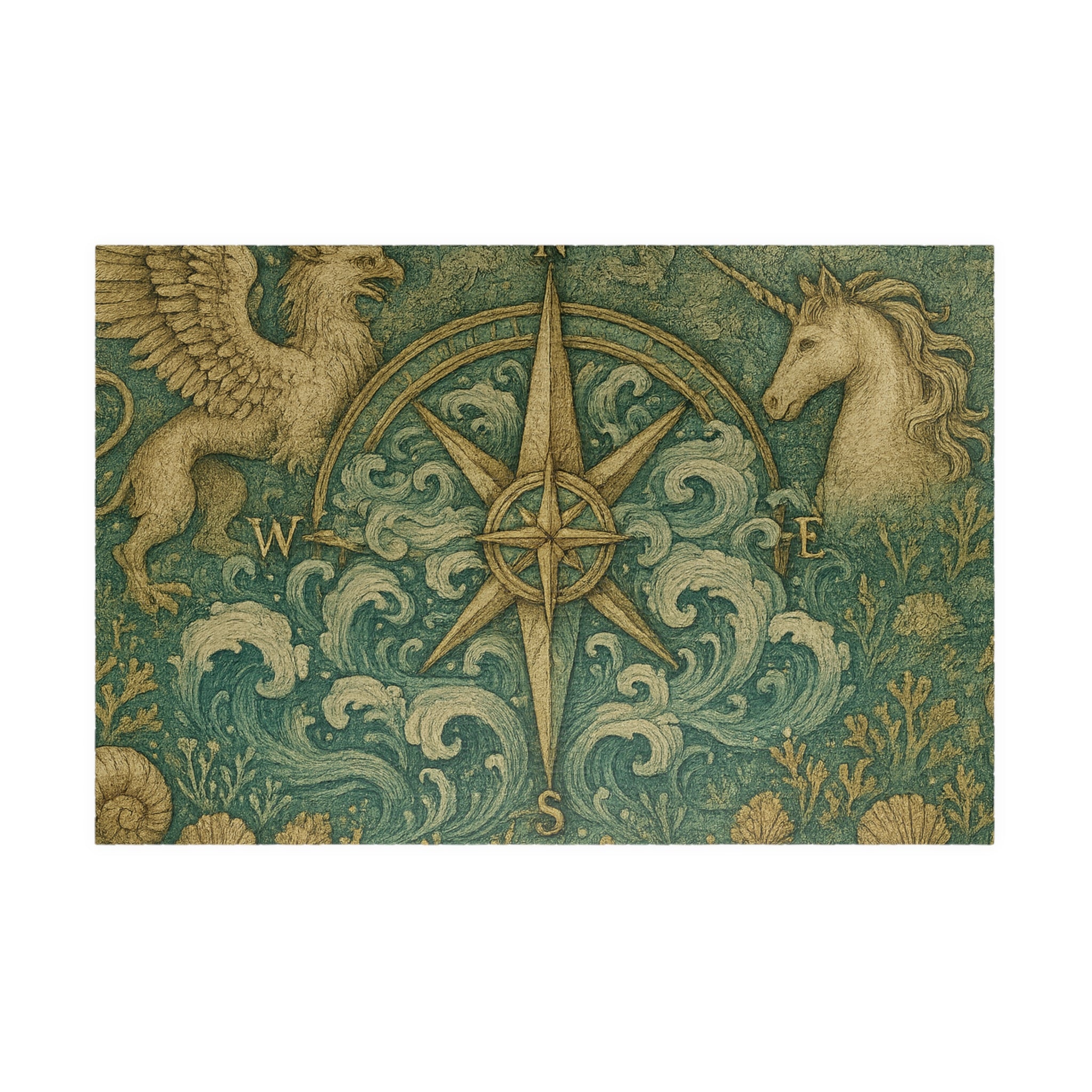 Old-World Compass Jigsaw Puzzle with Mythical Creatures