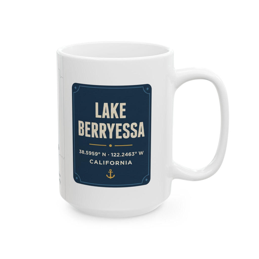 Lake Berryessa Map Silhouette Coffee Mug 15oz - Unique Lake Life Souvenir