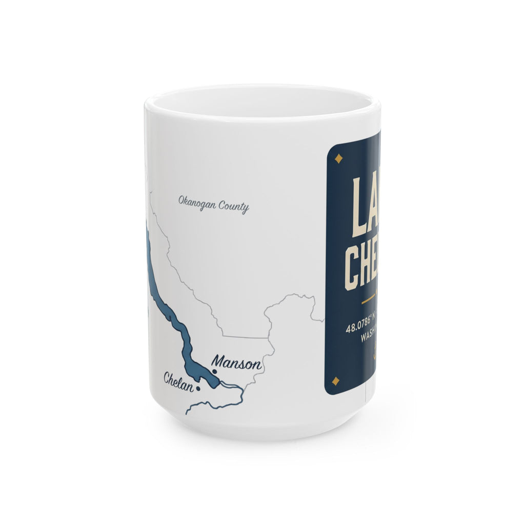 Lake Chelan Map Silhouette Coffee Mug 15oz - Unique Lake Life Souvenir