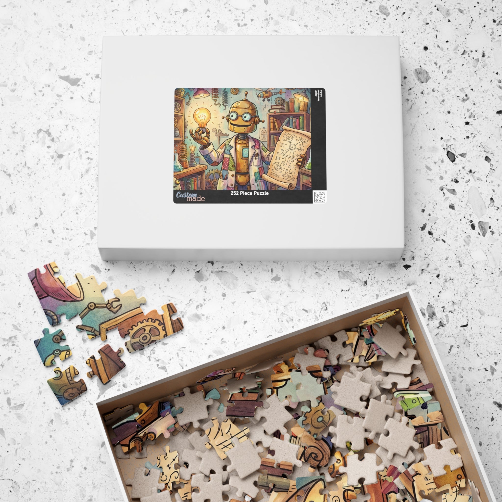 Robot Professor Jigsaw Puzzle - Invention in Progress Puzzle Illustration