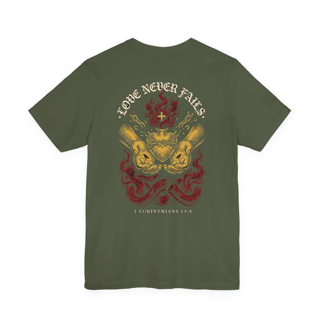 Love Never Fails Christian Tee | Reformed Warrior Faith Shirt