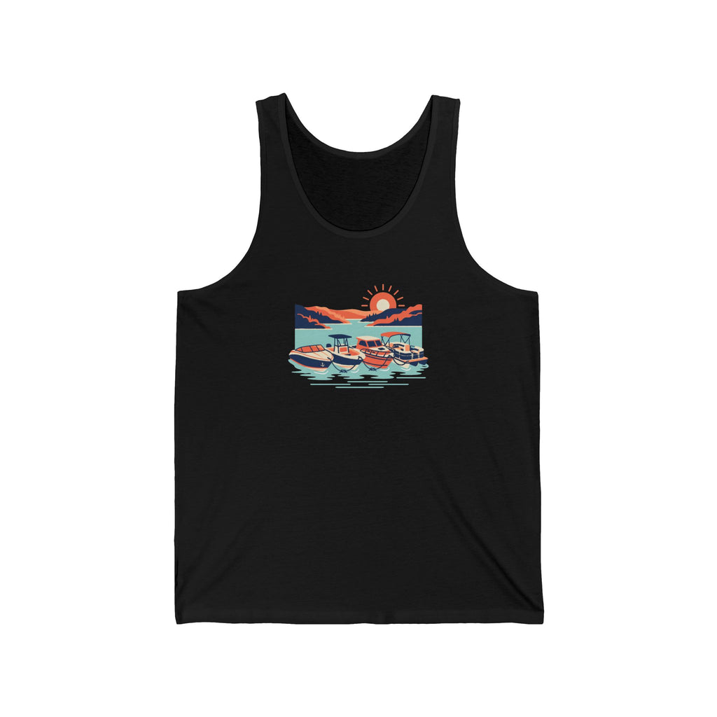 Lake Cove Scene Tank Top, Serene Lakeside Illustration Shirt