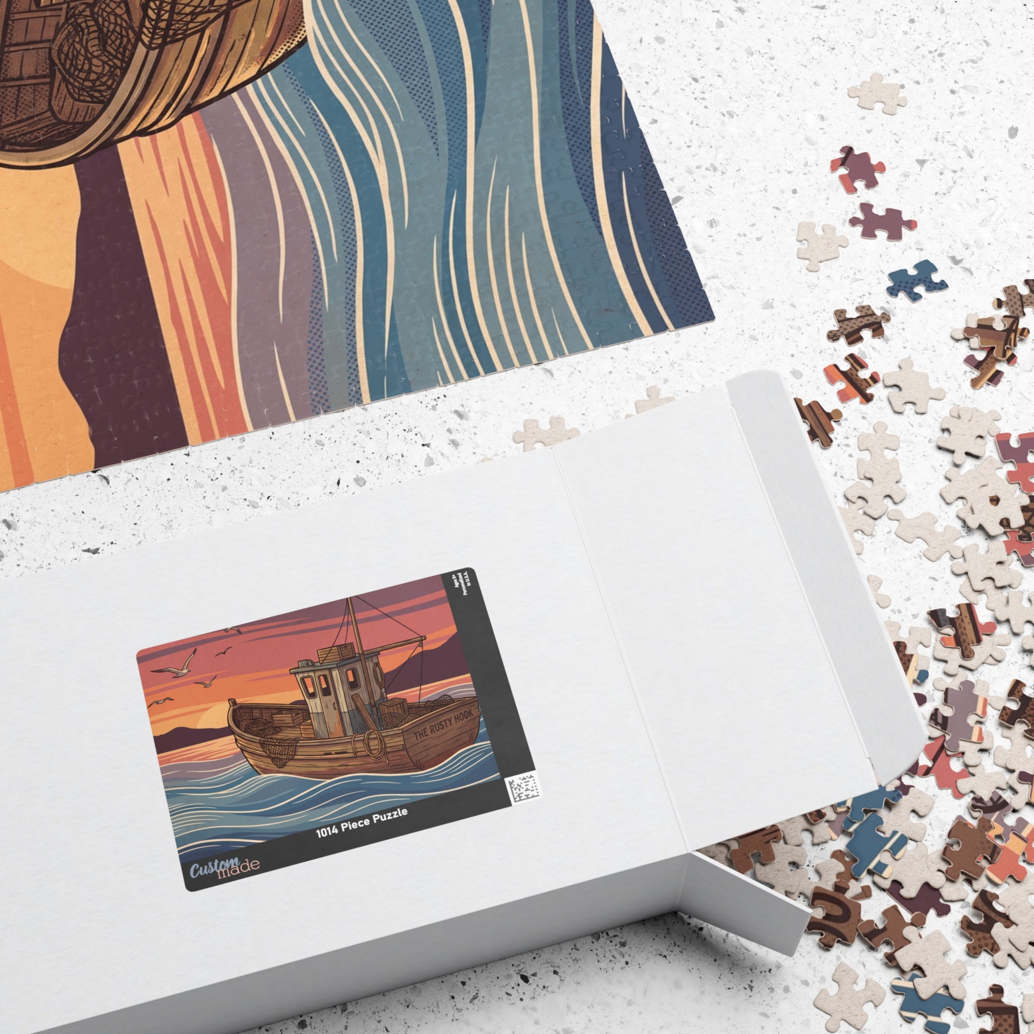 Fishing Boat Jigsaw Puzzle - Retro Sunset Scene, 'Casting Memories'