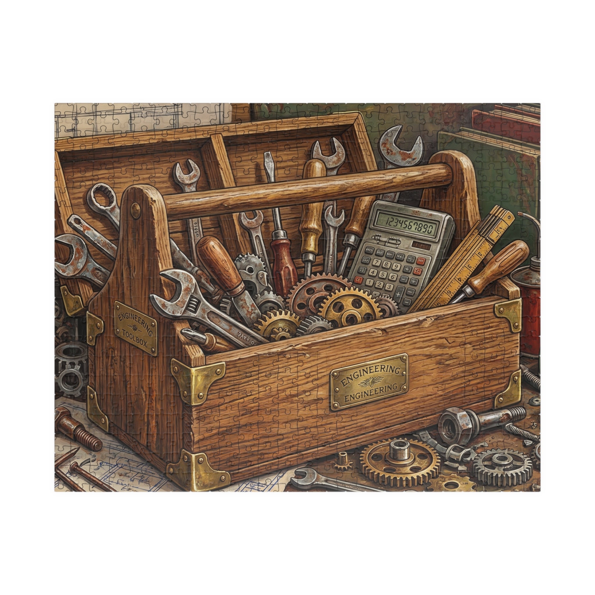 Vintage Toolbox Jigsaw Puzzle - Bold Engineering Tools Illustration