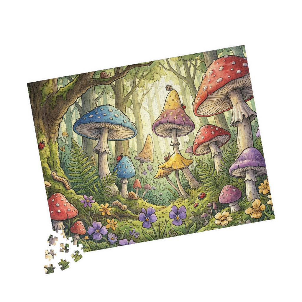 Whimsical Forest Scene Jigsaw Puzzle with Mushrooms and Ferns | 1014 Piece