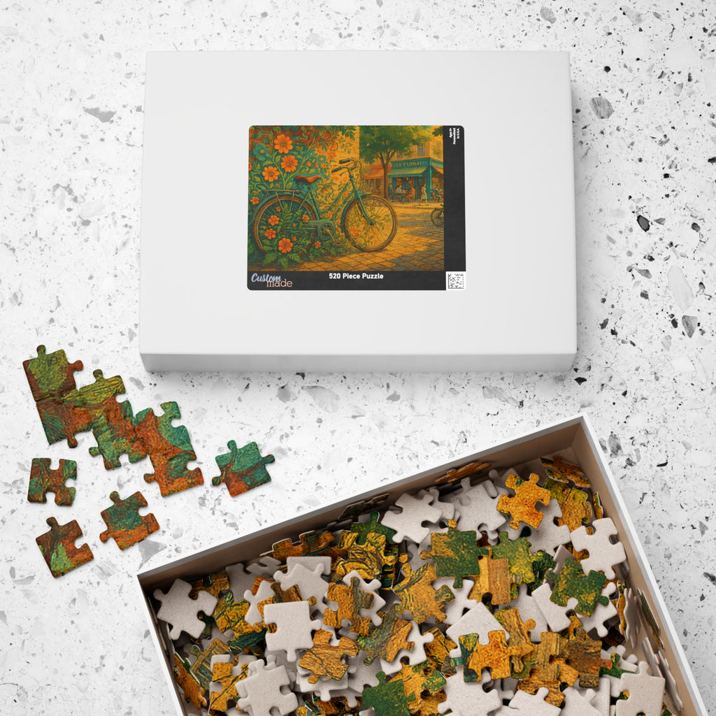 Floral Bicycle Jigsaw Puzzle, Urban Cycling Scene, Retro Design