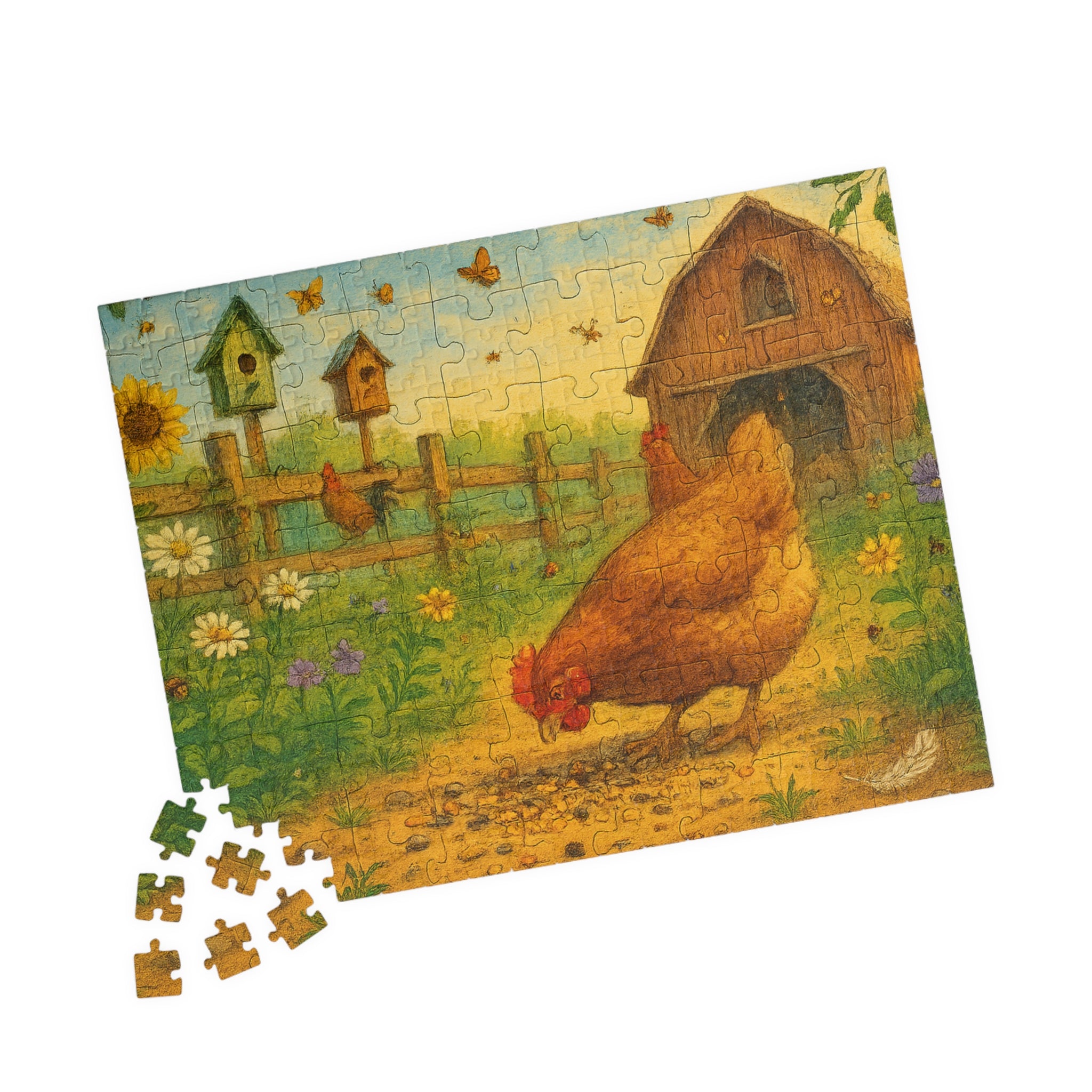 Elegant Chicken Jigsaw Puzzle with Geometric Design in Pastels