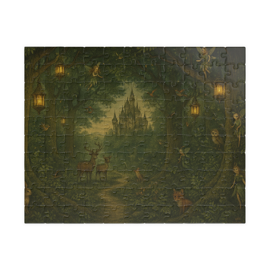 Forest Panorama Jigsaw Puzzle - Enchanted Scene with Lanterns & Castle
