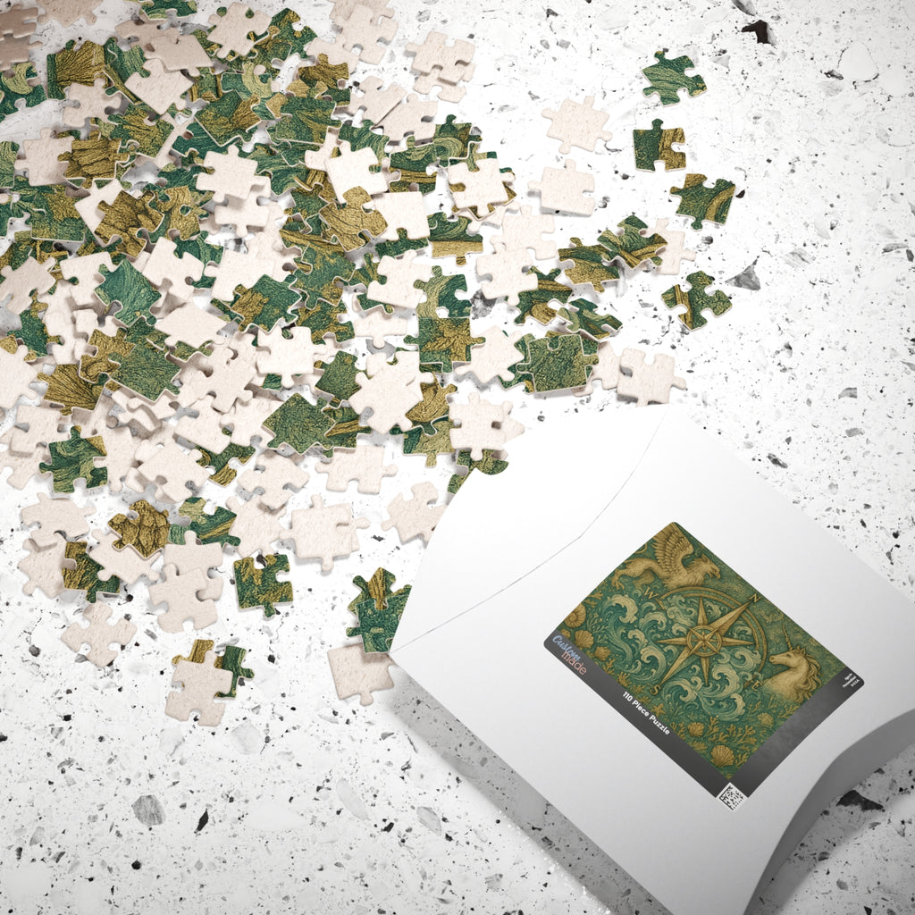 Old-World Compass Jigsaw Puzzle with Mythical Creatures