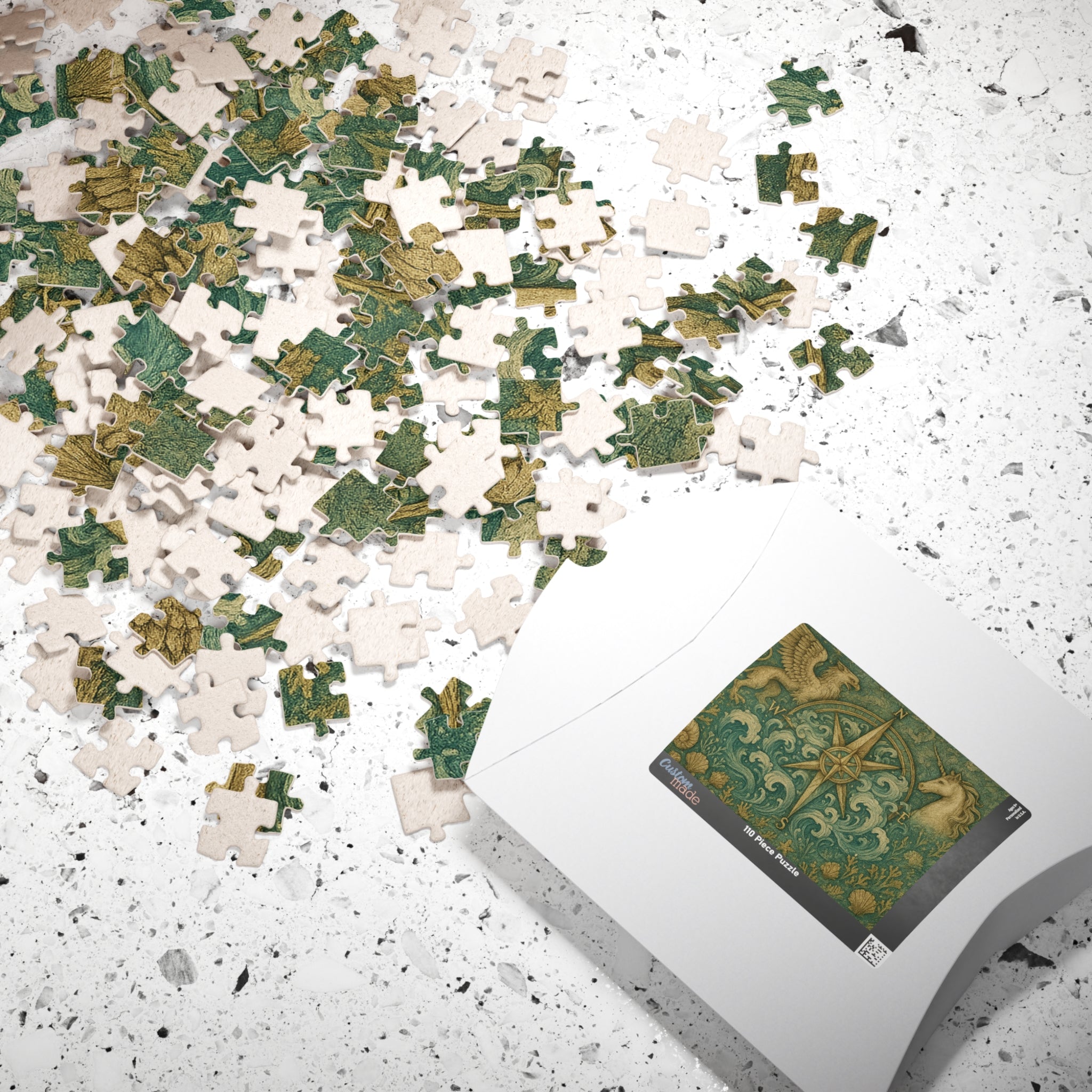 Old-World Compass Jigsaw Puzzle with Mythical Creatures
