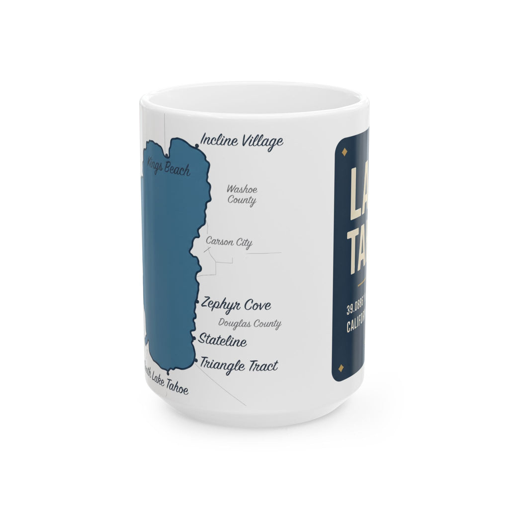 Lake Tahoe Map Silhouette Coffee Mug 15oz - Unique Lake Life Souvenir