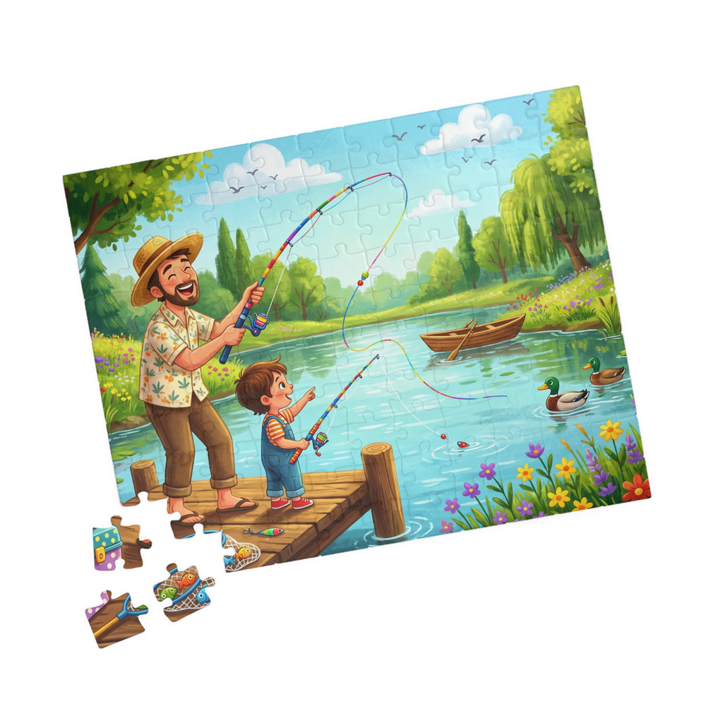 Retro Fishing Buddies Jigsaw Puzzle - Dad and Child Scene