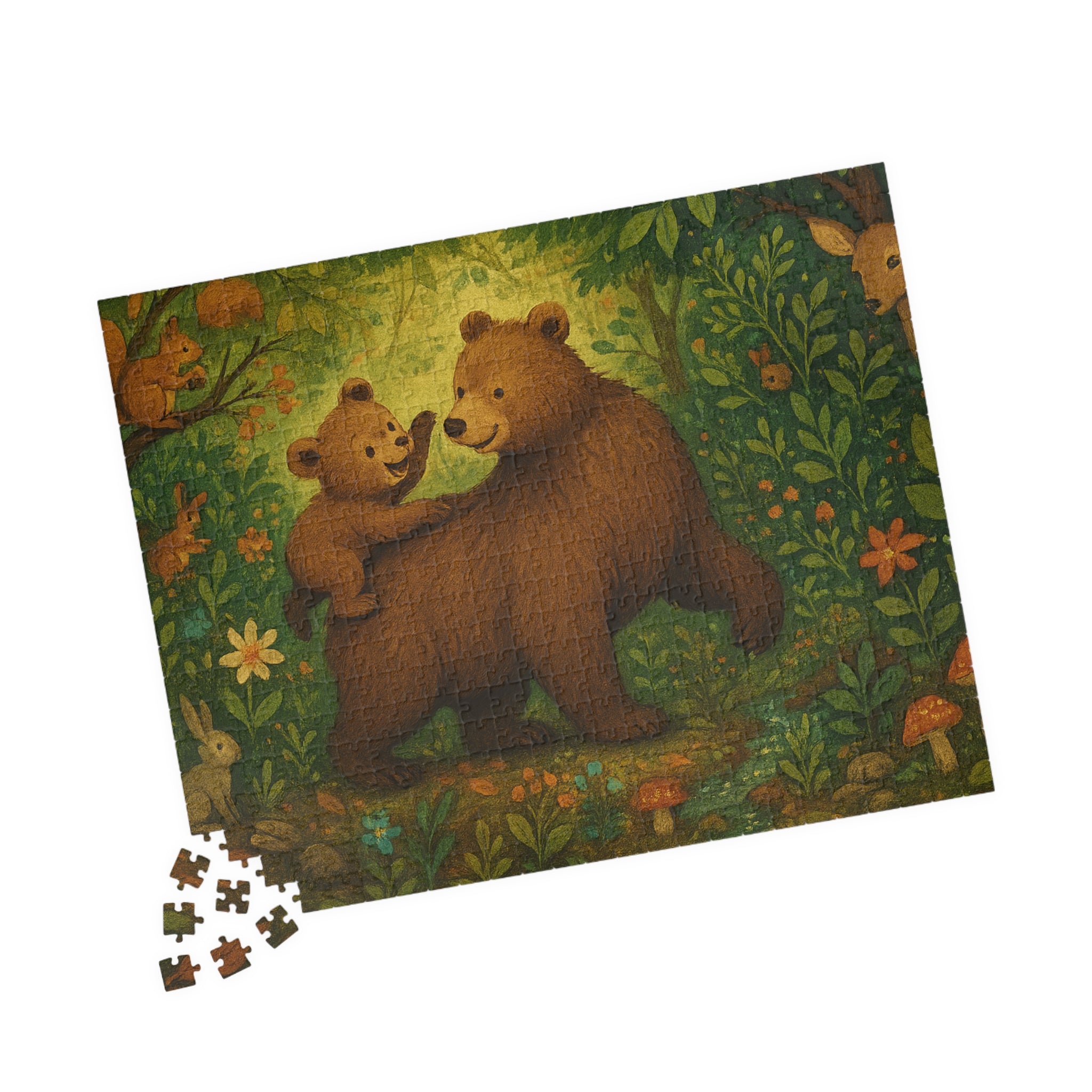 Forest Scene Jigsaw Puzzle - Mother Bear and Cub with Woodland Creatures