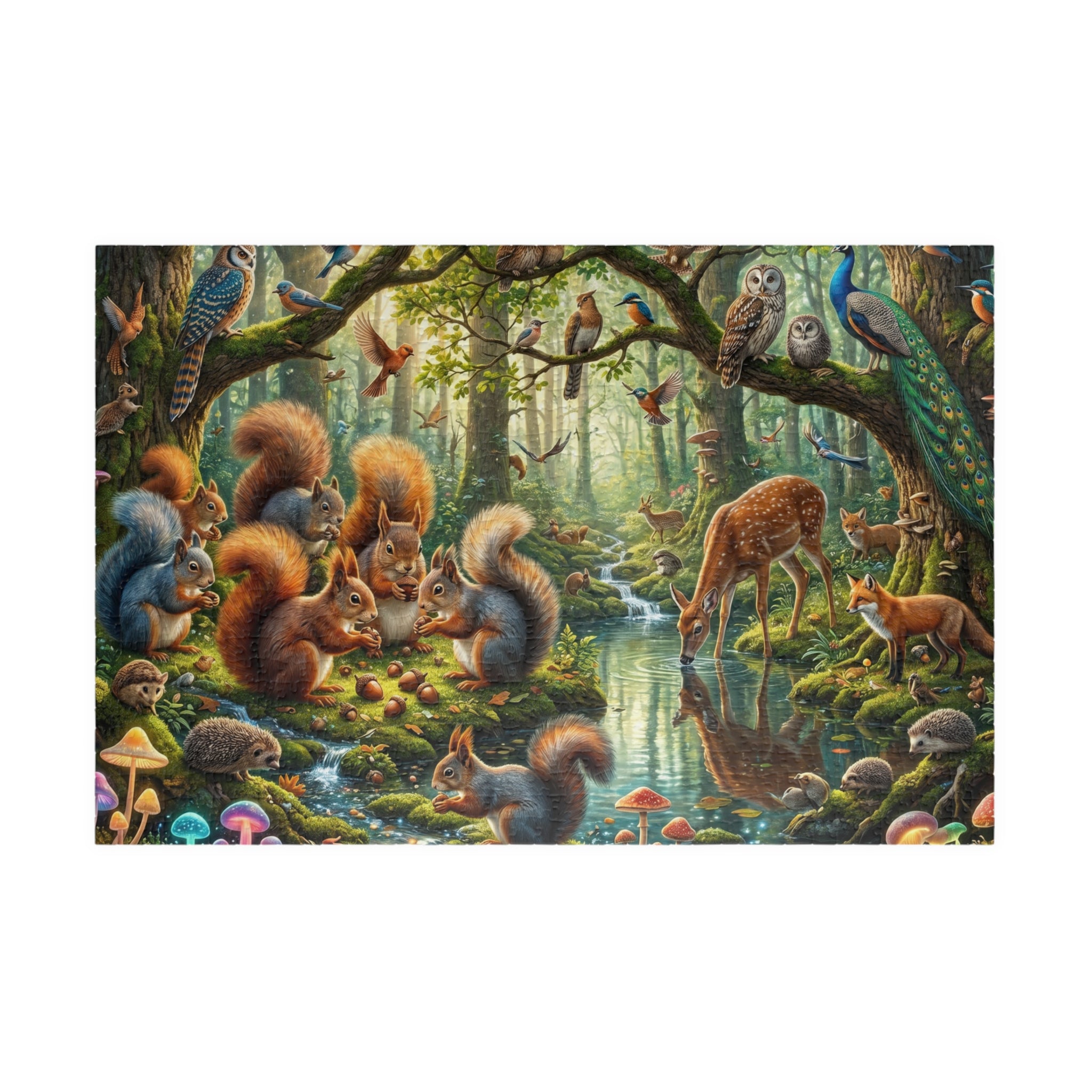 Whimsical Forest Panorama Jigsaw Puzzle - Woodland Creatures Scene