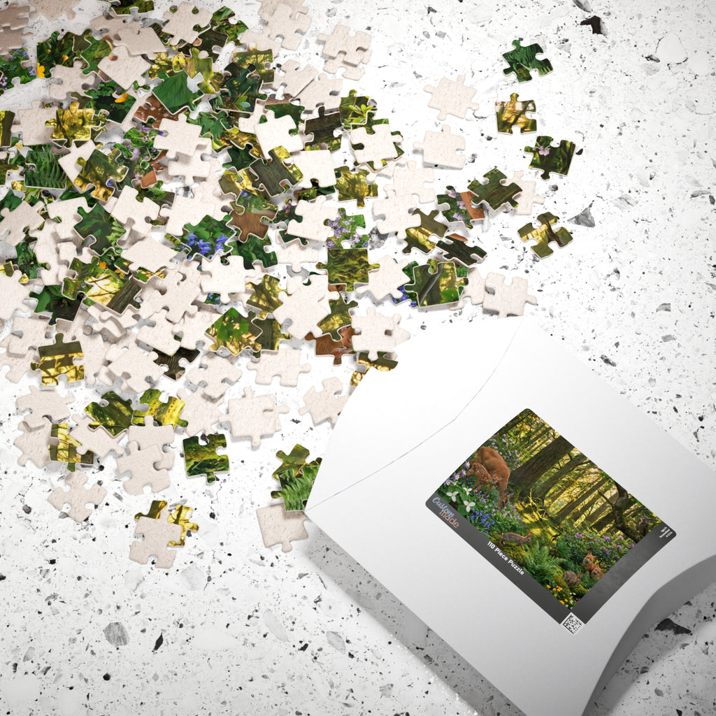 Vibrant Forest Scene Jigsaw Puzzle | Woodland Animals Art