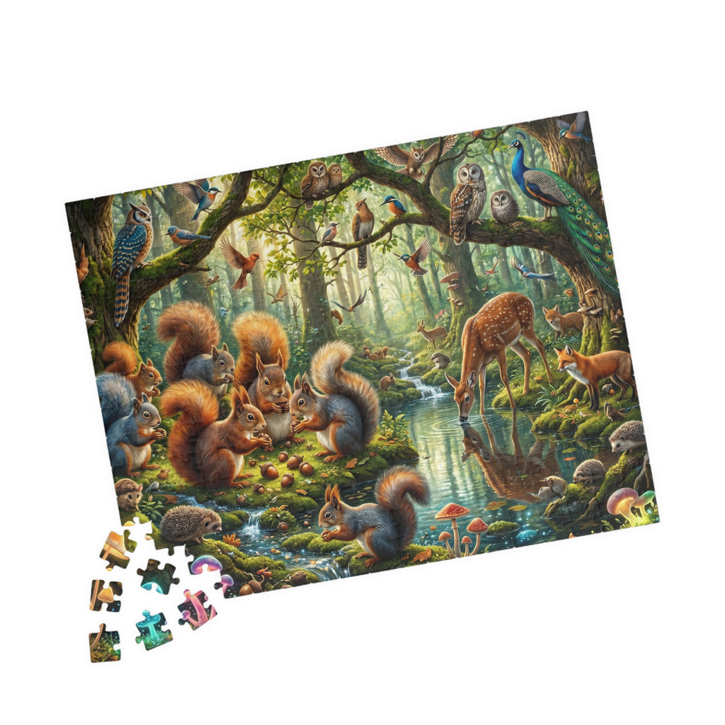 Whimsical Forest Panorama Jigsaw Puzzle - Woodland Creatures Scene