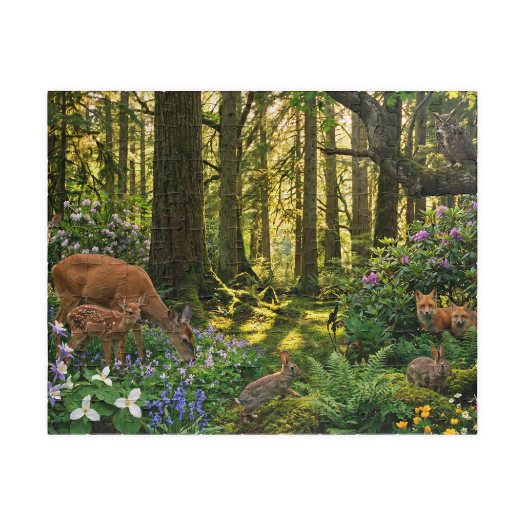 Vibrant Forest Scene Jigsaw Puzzle | Woodland Animals Art